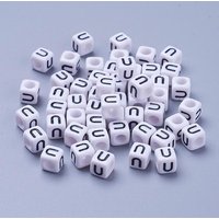Letter U White Acrylic Cube Beads with Horizontal Hole, 300pcs — Jewelry Beads
