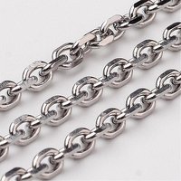 304 Stainless Steel Cable Chains, Unwelded, Faceted, 3.6x2.9x0.8mm — Chains, Wire & Cord