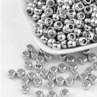 CCB Plastic Spacer Beads, Large Hole Flat Round, Platinum Color