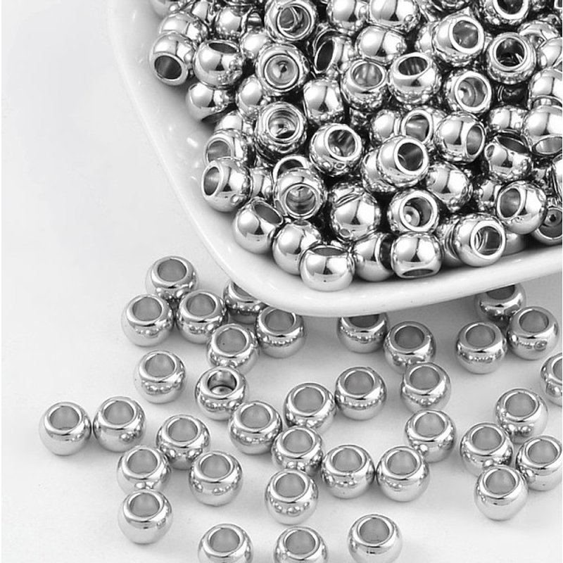 Perles Intercalaires en Plastique CCB, Trou Large, Plat Rond, Couleur Platine — Perles à bijoux