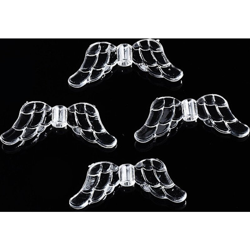 Perles Acryliques Facettées Transparentes en Forme d'Aile, 29x12x3.5mm — Perles à bijoux