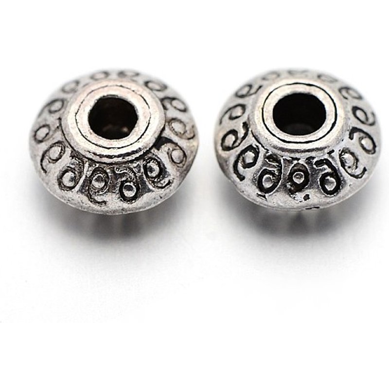 Perles en alliage de style tibétain, sans plomb, biconiques, argent antique — Perles à bijoux
