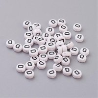Flat Round Acrylic Beads with Letter D, White & Black — Jewelry Beads