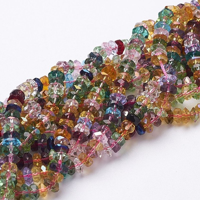 Brins de Perles Rondelles en Verre Facetté, Couleurs Mélangées, 15 Pouces — Perles à bijoux