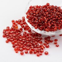 6/0 Round Silver Lined Glass Seed Beads, Red, 4mm, 496pcs/50g