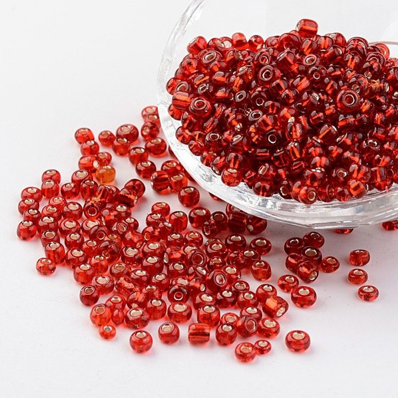 6/0 Round Silver Lined Glass Seed Beads, Red, 4mm, 496pcs/50g — Jewelry Beads