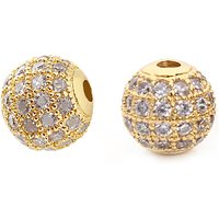 CZ Brass Micro Pave Grade AAA Clear Cubic Zirconia Round Beads