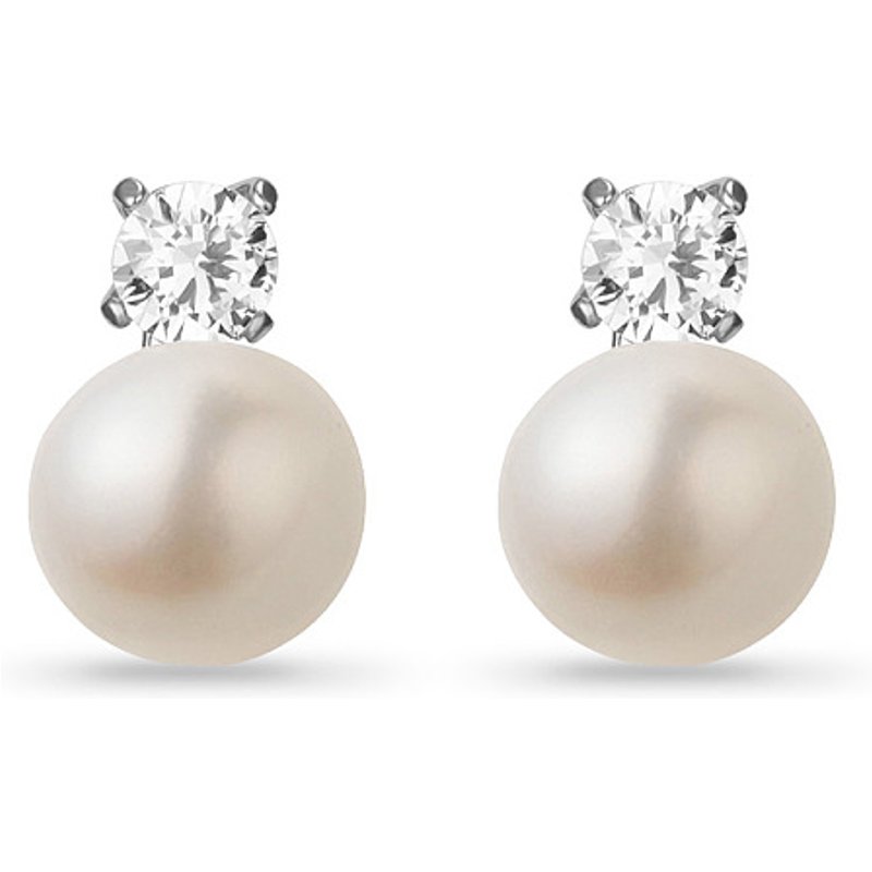 Clous d'oreilles classiques en argent sterling 925 avec perle d'eau douce et zirconia — Bijoux fantaisie