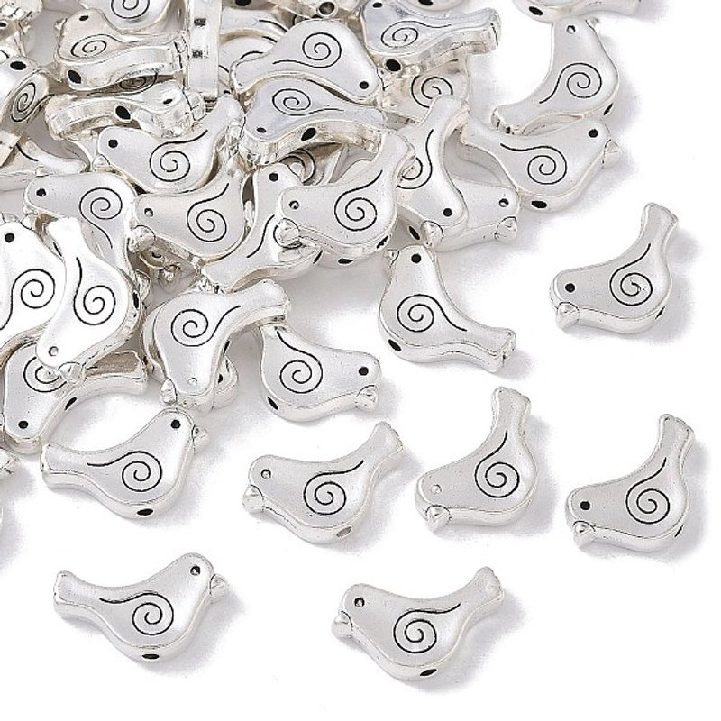 Perles en alliage de style tibétain, motif d'oiseau, finition argent antique — Perles à bijoux