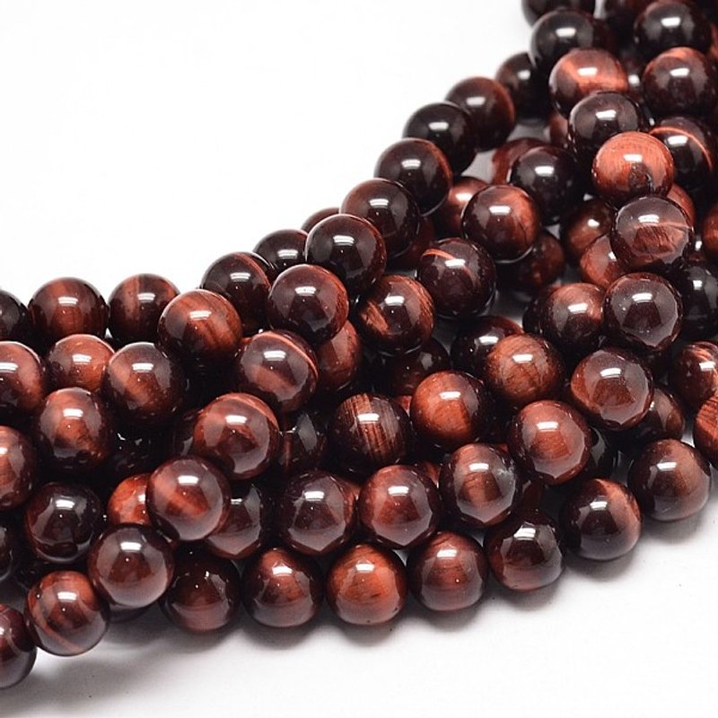 Brins de perles rondes en œil de tigre rouge teinté, 8 mm, 48pcs/brin — Perles à bijoux