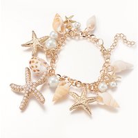 Trendy Shell Charm Bracelet with Rhinestone Starfish and Pearl Pendants
