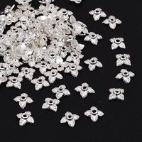 Tibetan Style Alloy Bead Caps, Flower, Silver, 6x6x2mm, Hole: 1mm — Jewelry Beads