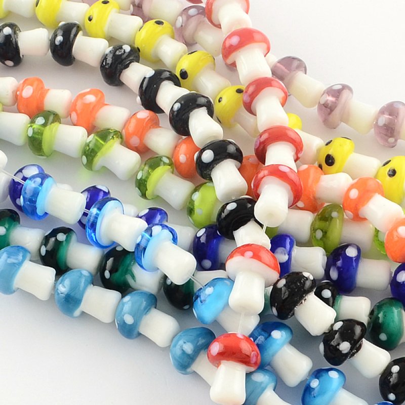 Mushroom Handmade Lampwork Beads Strands, Mixed Colors, 20pcs — Jewelry Beads