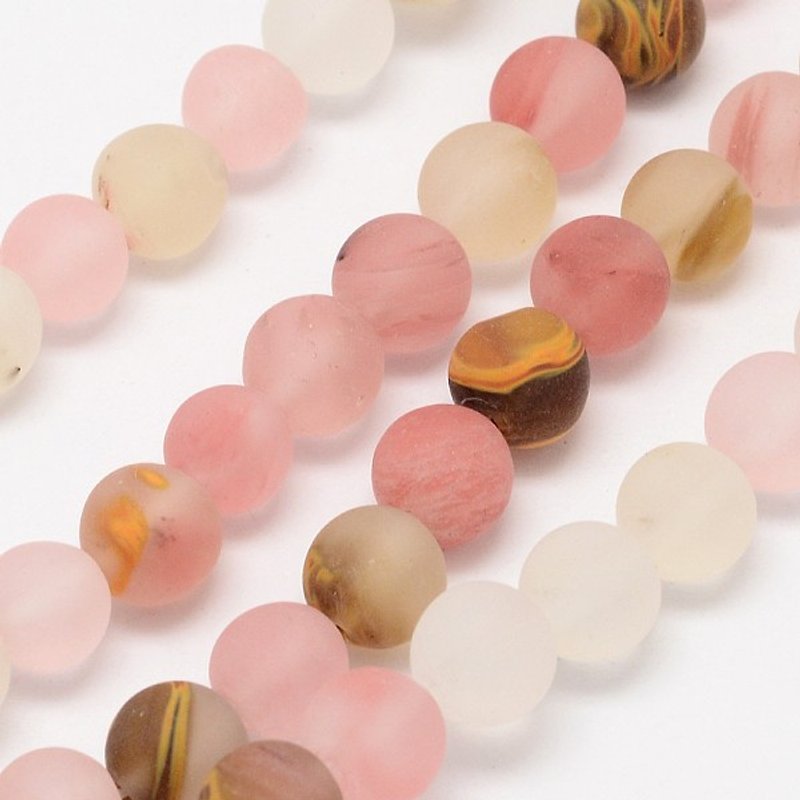 Brins de perles en verre Tigerskin, rondes et givrés, 8mm, 45pcs/brin — Perles à bijoux
