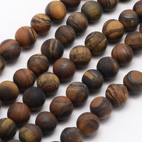 Natural Tiger Eye Beads Strands, Frosted, Round, 6mm, 0.8mm Hole