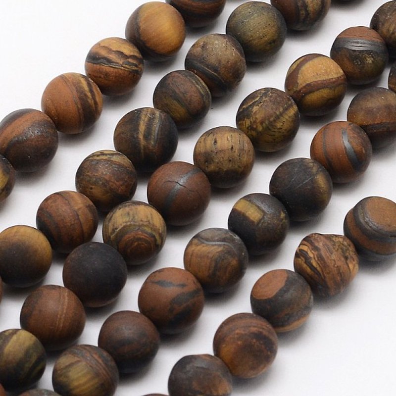 Brins de Perles en Oeil de Tigre Naturel, Givrés, Ronds, 6mm, Trou de 0.8mm — Perles à bijoux