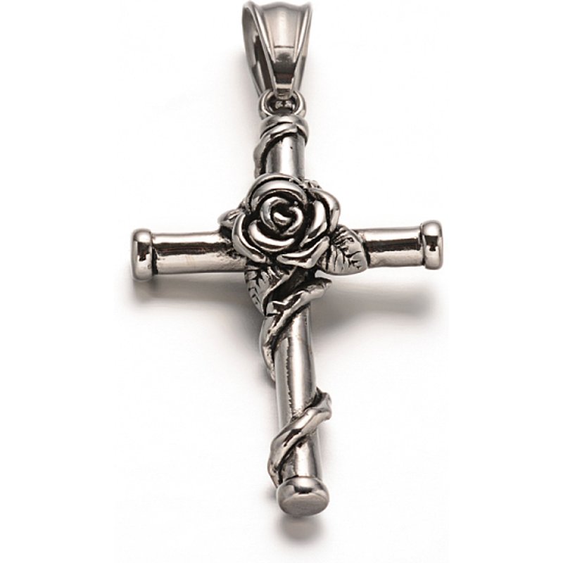 Pendentif gothique en acier inoxydable 304 avec croix et fleur — Breloques et pendentifs