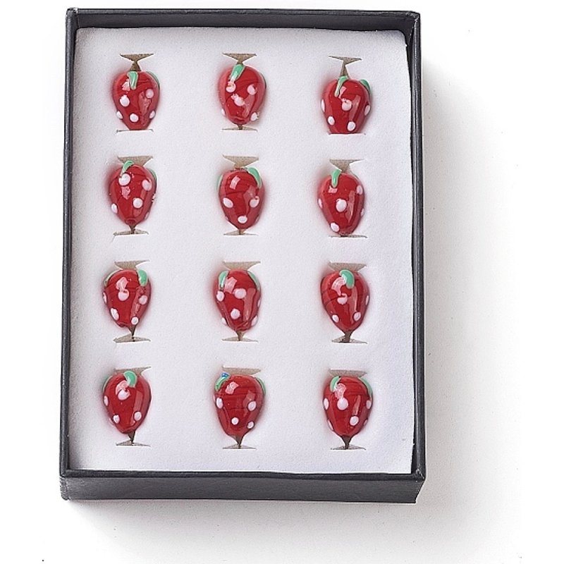 Strawberry Handmade Lampwork Beads, Red, 16x11mm — Jewelry Beads