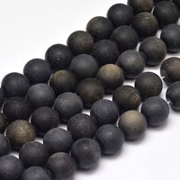 Frosted Natural Golden Sheen Obsidian Round Bead Strands, 12mm