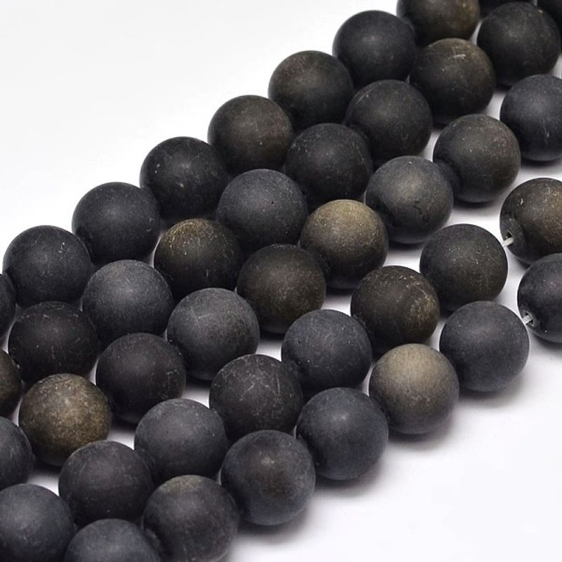 Brins de perles rondes en obsidienne dorée givrée, 12mm — Perles à bijoux
