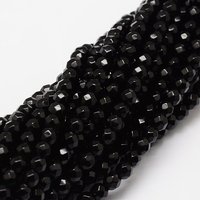 Brins de perles rondes en agate naturelle facettée, noires teintées, 4mm — Perles à bijoux