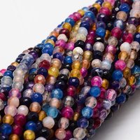 Faceted Natural Agate Round Beads Strands, Dyed, 4mm, 92pcs