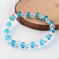 Bracelet Élastique en Perles de Verre Abacus Facettées, Bleu Ciel Profond
