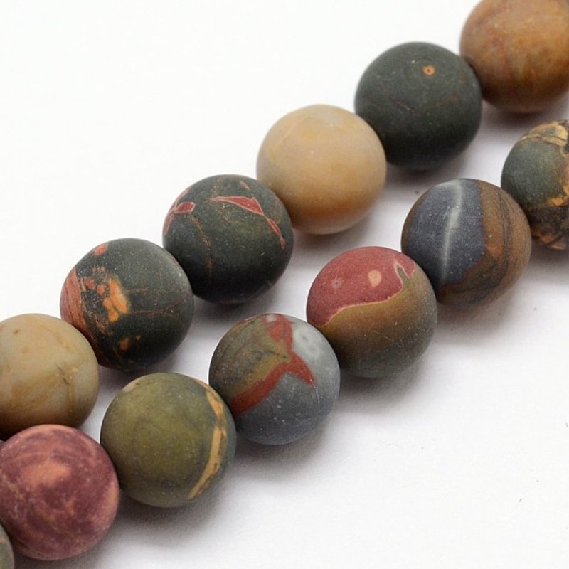 Fils de perles naturelles en jaspe Picasso givré, rond, 8 mm — Perles à bijoux
