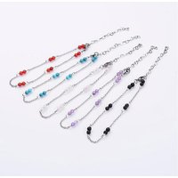 304 Stainless Steel Chain Anklet with Mixed Stone Beads, 9-1/4 inch
