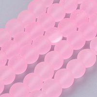 Frosted Round Pearl Pink Glass Bead Strands, 8mm, 99pcs