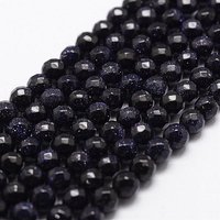 Brins de perles en or bleu synthétique, facettées, rondes, 4mm — Perles à bijoux