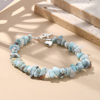 Bracelet en Larimar Naturel avec Fermoir à Bascule en Alliage, Coeur