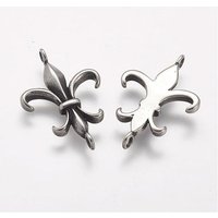 Connecteurs en acier inoxydable 304, Fleur-de-lis, Argent antique — Accessoires pour bijoux