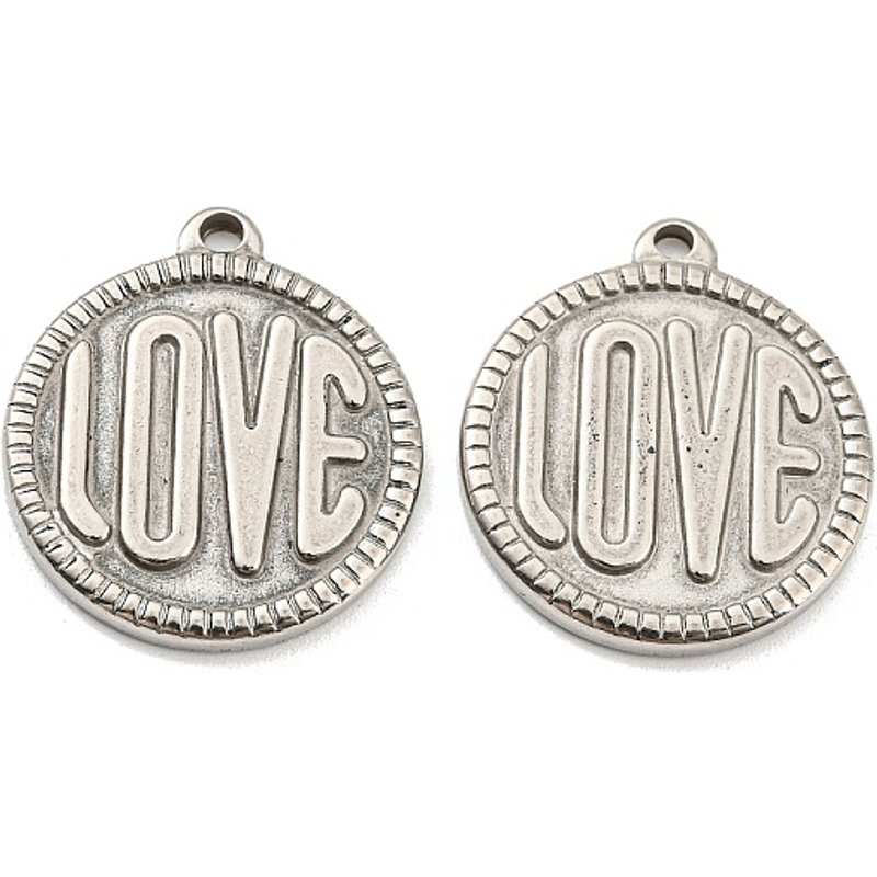 Pendentif Love en Acier Inoxydable 201, Rond Plat, 21x18mm — Breloques et pendentifs