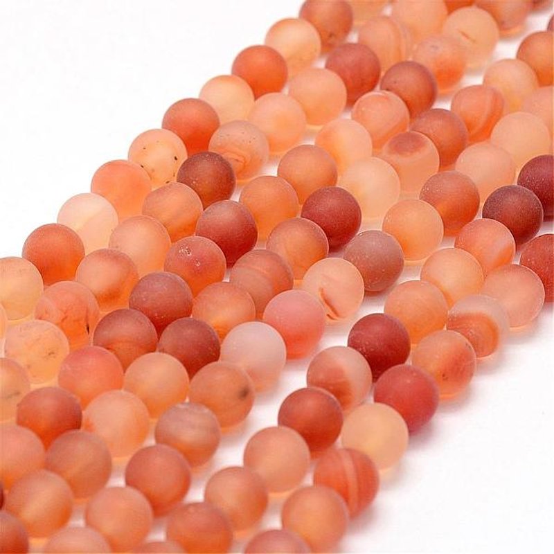 Frosted Natural Red Agate Beads Strands, Round, Dyed & Heated, 8mm — Jewelry Beads