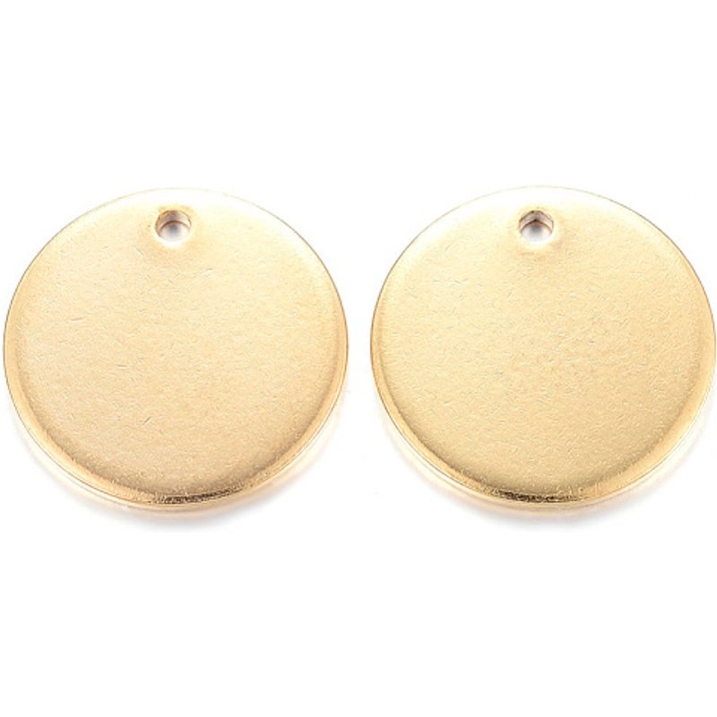 Ion Plating 304 Stainless Steel Charms, Flat Round Golden Tags — Charms & Pendants