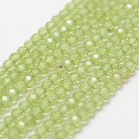 Fil de perles de péridot naturel, facettées, rondes, 3mm, 38cm — Perles à bijoux