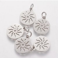 Non-Tarnish 304 Stainless Steel Sun Pendants, Flat Round