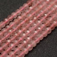 Fils de perles de quartz fraise naturel, ronds facettés 4mm — Perles à bijoux