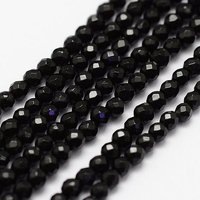 Brins de perles d'onyx noir naturel, ronds facettés, 2mm, 175pcs