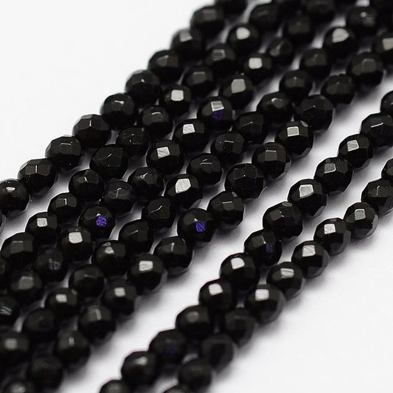 Brins de perles d'onyx noir naturel, ronds facettés, 2mm, 175pcs — Perles à bijoux
