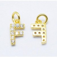 Brass Micro Pave Grade AAA Cubic Zirconia Charm - Letter F