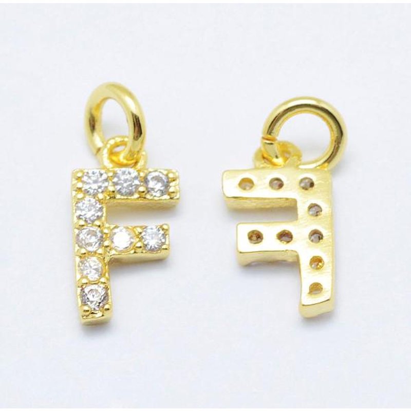 Brass Micro Pave Grade AAA Cubic Zirconia Charm - Letter F — Charms & Pendants