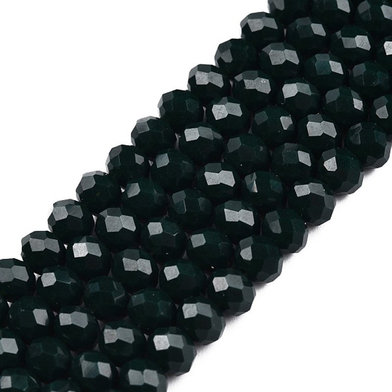 Brins de Perles en Verre Opaque Vert Foncé Facettées, Rondelle, 4x3mm — Perles à bijoux