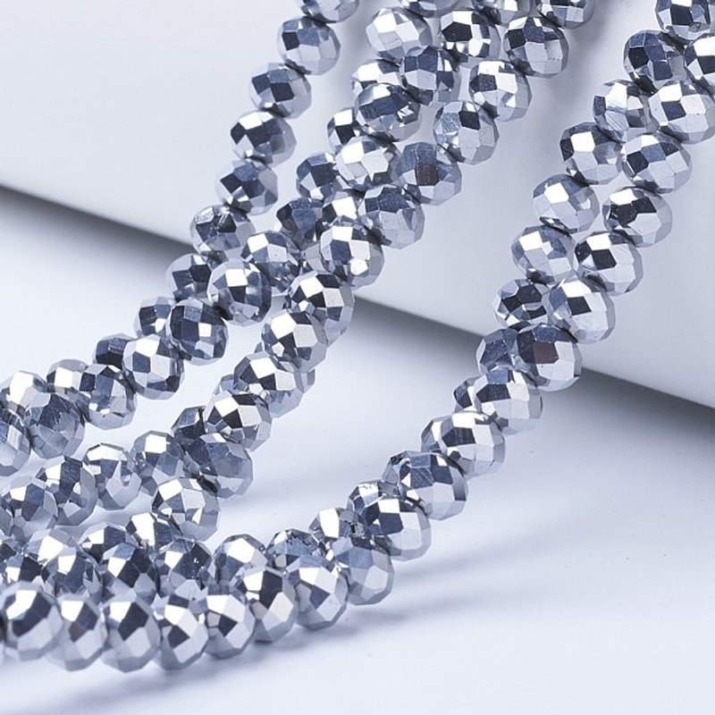 Brins de Perles en Verre Transparent Électroplaqué, Rondelle, Plaqué Platine — Perles à bijoux