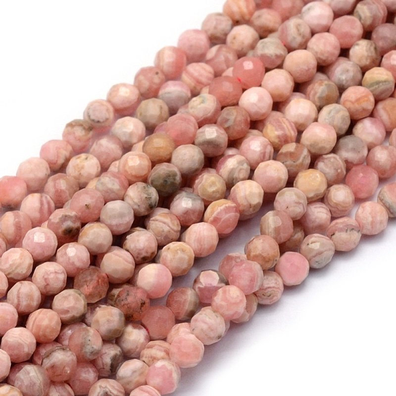 Fils de perles de rhodochrosite naturel, facetté, rond, 2,5-3mm — Perles à bijoux