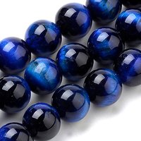 Brins de perles d'œil de tigre naturel, teint, bleu, 6mm, 63pcs — Perles à bijoux