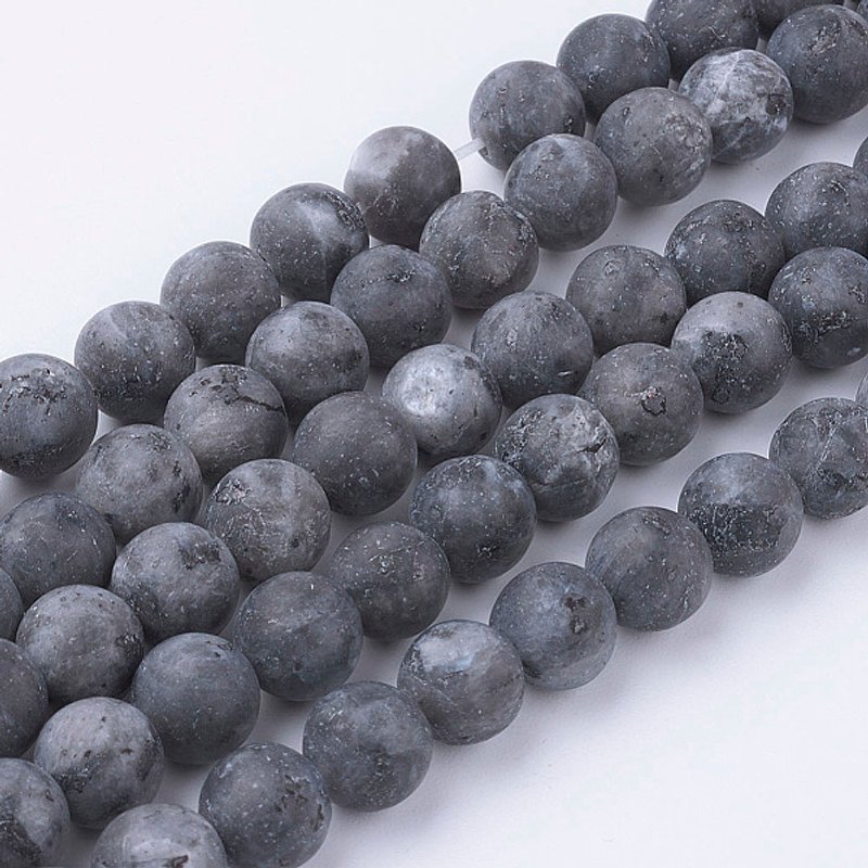 Brins de Perles en Larvikite Noir Naturel, Ronds, Givrés, 8-8.5mm — Perles à bijoux