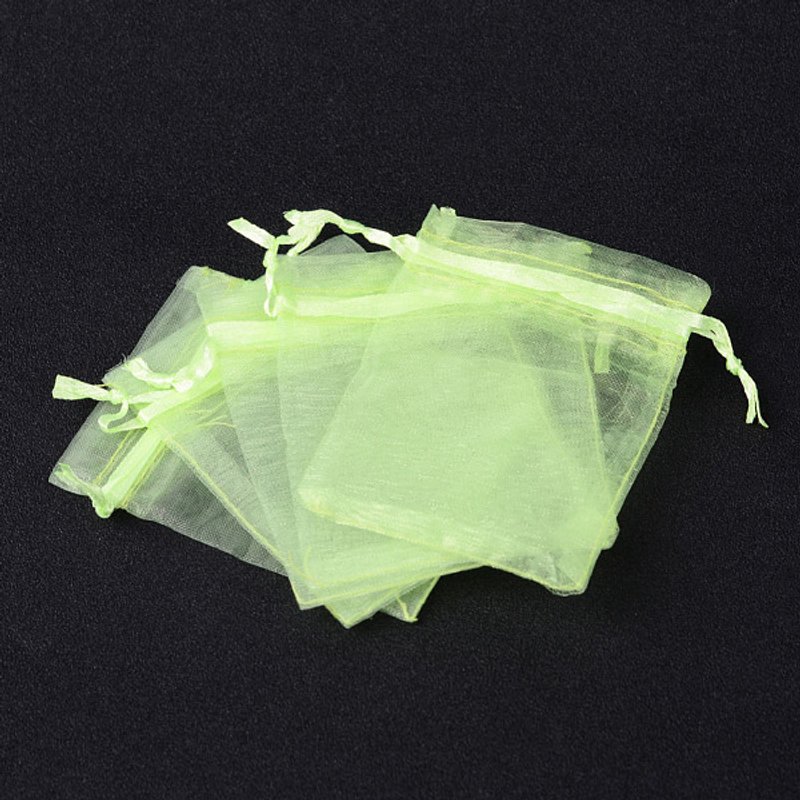 Light Green Rectangle Organza Bags with Ribbons, 9x7cm — Jewelry Display & Storage