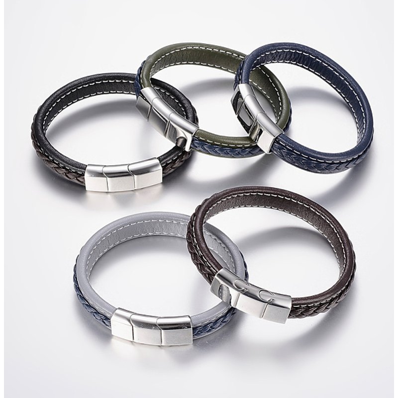 Bracelet en Cuir Tressé avec Fermoir Magnétique en Acier Inoxydable — Bracelet Femme